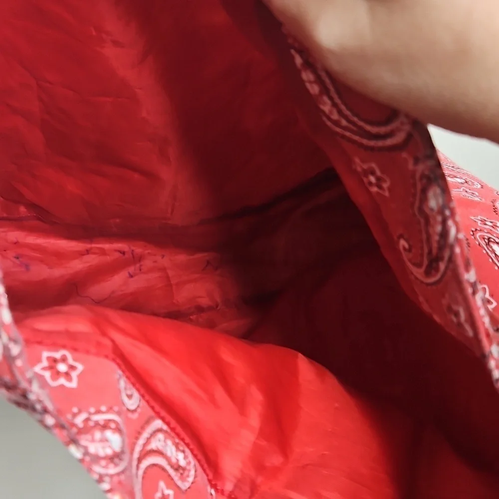Neiman Marcus Red Paisley Lined Farmhouse Tote Bag